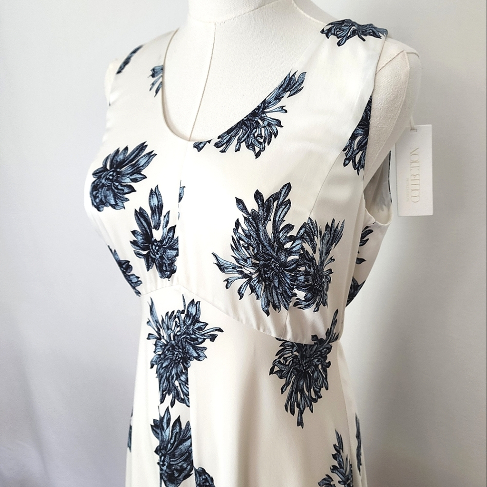 NWT Nordstrom Collection Silk Midi Slip Dress Size 6 Floral Ivory & Blue - Picture 2 of 14